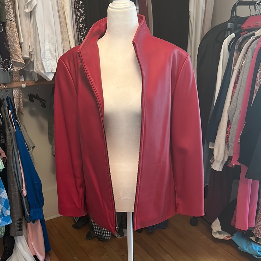 Women's Red Genuine Leather Jacket